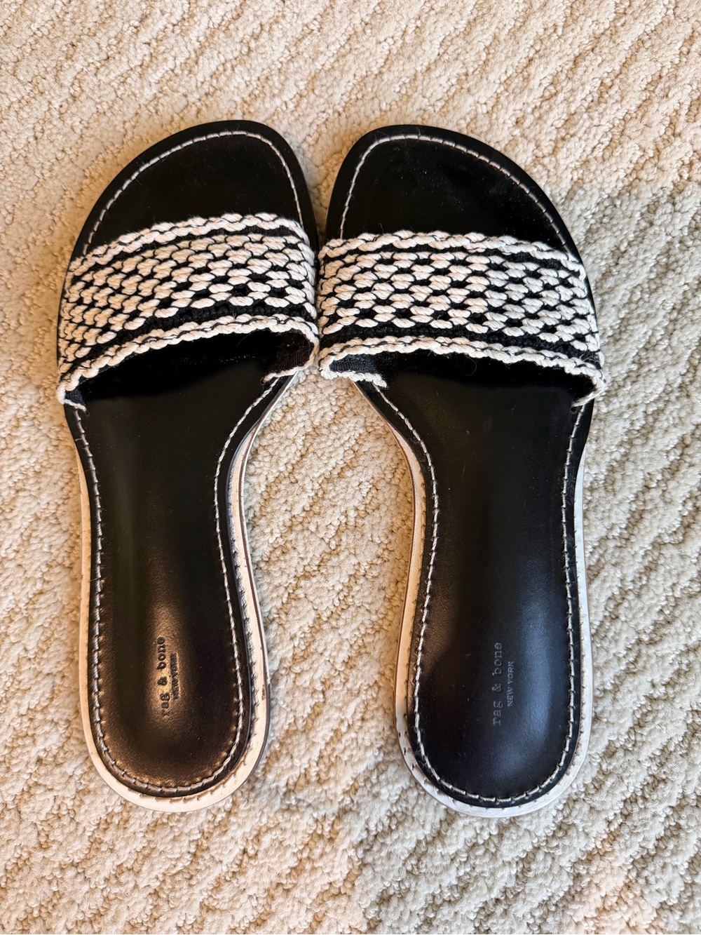 RAG & BONE Black & White Braided Slide Sandals - Top Moda - Sz. 8.5